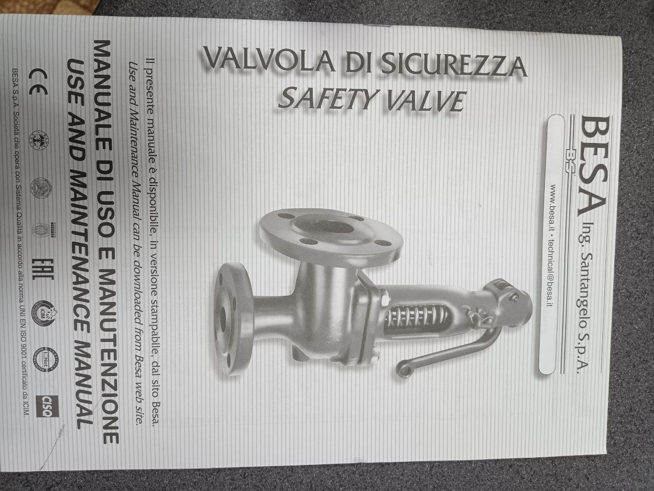 Клапан предохранительны й BESA. арт. 241-G-Н3. г. в. : н/у. заводской (серийный номер): н/у. страна-производитель: н/у. состояние: новое. применимость: запчасть.