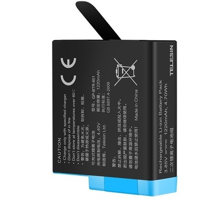Аккумуляторная батарея для камеры гоу-про. торговая марка Telesin. 1220 mAh. страна производства Китай. в заводской упаковке. упаковка не вскрыта. работоспособность не проверялась. комплектность не установлена. вес 0.1 кг.